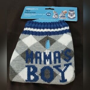 NWT Vibrant Life "Mama's Boy" Argyle Pet Sweater - Blue/Gray/White - XS
